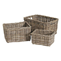 Grey Kubu Set of 3 Oblong Baskets by Pacific Lifestyle