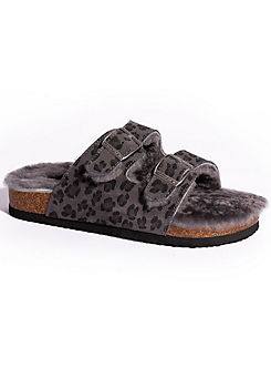 Grey Leopard Mabel Two-Strap Slipper Sandals by Bedroom Athletics