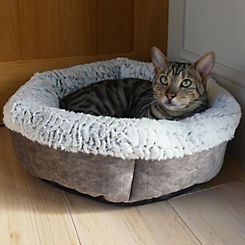 Grey Luxury Fleece Lined Plush Round Pet Bed by Rosewood