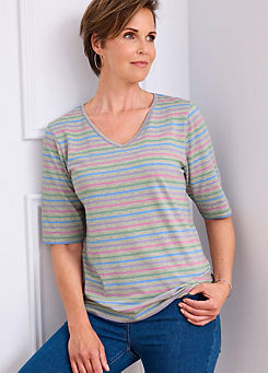 Half Sleeve V-Neck Print Jersey Top by Cotton Traders