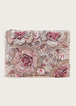 Hand Embellished 3D Flower Pouch by Monsoon