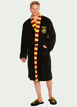 Harry Potter Men’s Hogwarts Fleece Robe with Printed Scarf Lapel