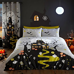 Haunted House Glow In The Dark Halloween Duvet Cover Set by Bedlam