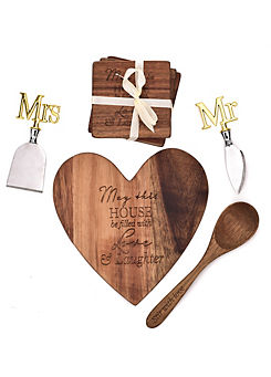 Heart Board, Coasters, Cheese Knives & Spoon Set by Amore