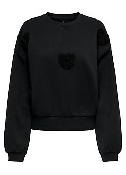 Heart Front Print Round Neck Sweatshirt by Only