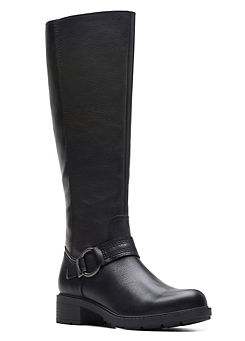 Hearth Rae Wide Fit Black Leather Boots by Clarks