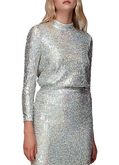 High Neck Sequin Top by Whistles
