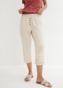 High Waist Cropped Linen Trousers by bonprix