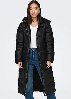 Hooded Longline 2-Way Zip Quilted Coat by Only