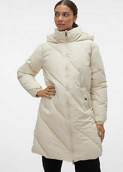 Hooded Quilted Longline Coat by Vero Moda