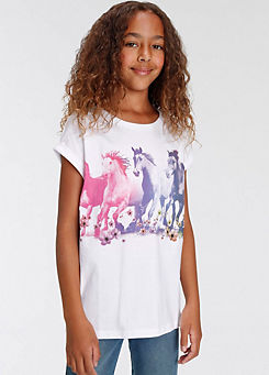 Horses Print Cotton T-Shirt by Kidsworld