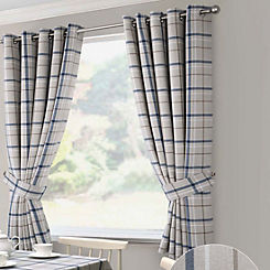 Hudson Check Eyelet Lined Kitchen Curtains by Home Curtains