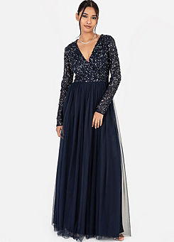Icon Faux Wrap Embellished Long Sleeve Maxi Dress by Maya Deluxe