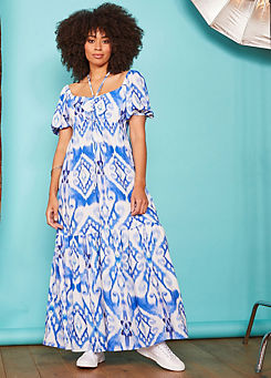 Ikat Print Puff Sleeve Maxi Dress by Love Mark Heyes