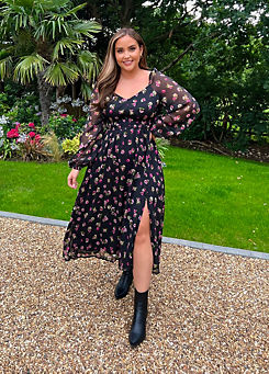 In The Style x Black Floral Print Sweetheart Midi Dress by Jac Jossa