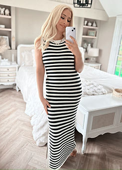 In The Style x Black Recycled Knitted Striped Midaxi Dress by Stacey Solomon