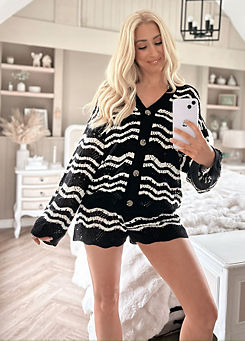In The Style x Black Recycled Knitted Stripped Chevron Co-Ord Cardigan by Stacey Solomon