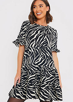 In The Style x Black Zebra Smock Dress with Frill Sleeve by Jac Jossa