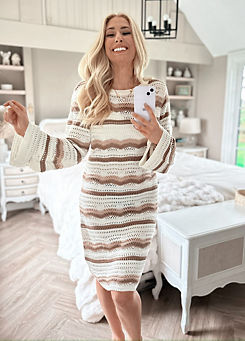In The Style x Brown Recycled Crochet Stripe Mini Dress by Stacey Solomon