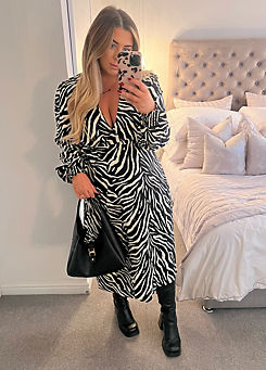 In the Style x Black Zebra Woven Printed Wrap Midi Dress by Jac Jossa