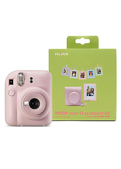 Instax Mini 12 Instant Camera with Case, Photo Album, Hanging Cards & Pegs - Blossom Pink by Fujifilm