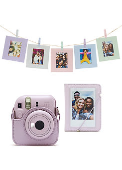 Instax Mini 12 Instant Camera with Case, Photo Album, Hanging Cards & Pegs - Lilac Purple by Fujifilm