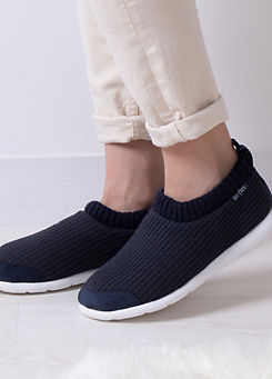 Isotoner Ladies Navy Iso-Flex Waffle Bootie Slippers by Totes
