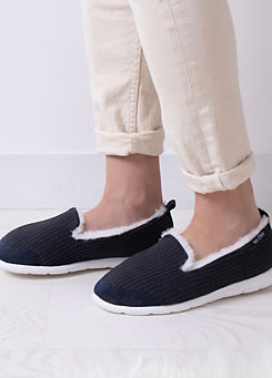 Isotoner Ladies Navy Iso-Flex Waffle Full Back Slippers by Totes