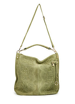 Italian Leather Green Embossed Shoulder Bag by Kaleidoscope