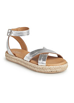 Italian Leather Silver Croc Flatform Sandals by Together
