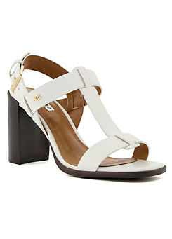 Jacie White Leather T-Bar Block Heeled Sandals by Dune London