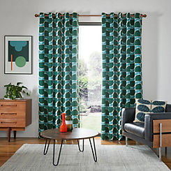 Jade Block Stem Pair of Lined Eyelet Curtains by Orla Kiely
