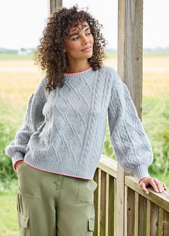 Jade Grey Cable Knit Jumper by Freestyle