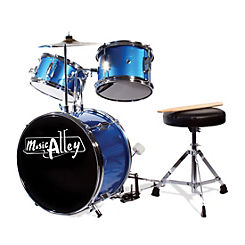 Junior Drum Kit for Kids with Kick Drum Pedal, Drum Stool & Drum Sticks - Blue by Music Alley
