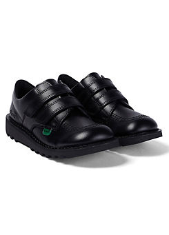 Junior Kick Lo Twin Velcro Black Leather Shoes by Kickers