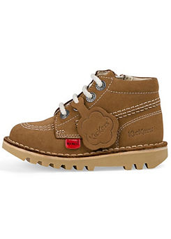 Junior ’Kick Hi’ Zip Tan Leather Kids Boots by Kickers