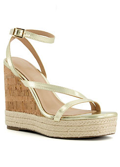 Kaylin Gold Asymmetric Strappy Wedge Sandals by Head Over Heels By Dune