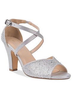 Kesha Silver Shimmer Block Heel Ankle Strap Sandals by Paradox London
