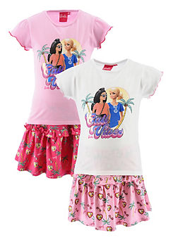 Kids Pack of 2 Barbie Cali Vibes T-Shirt & Skirt Set by Suncity