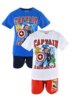 Kids Pack of 2 Captain America T-Shirt & Shorts Set by Suncity