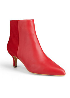 Kitten Heel Red Leather Suede Ankle Boots by Freemans