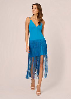 Knit Crepe & Fringe Dress by Adrianna Papell