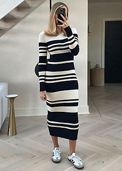 Knitted Stripe Long Sleeve Dress by In The Style x