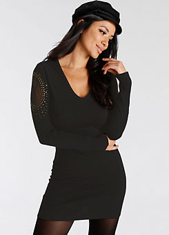 Lace Insert Knitted Dress by Melrose