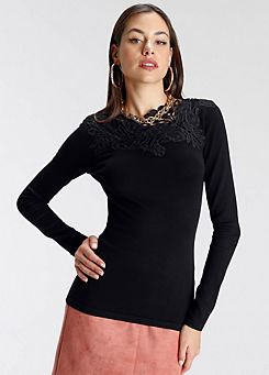 Lace Round Neck Jumper by Melrose