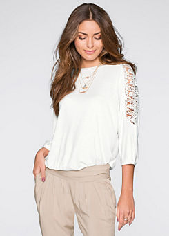 Lace Sleeve Slouch Top by bonprix