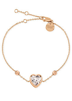 Ladies 18ct Rose Gold Plated Sterling Silver Clear Stone Heart Bracelet by Radley London