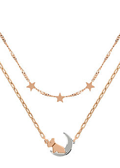 Ladies 18ct Rose Gold Plated Two Tone Dog in Moon Necklace by Radley London