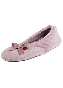 Ladies Dusky Pink Terry Ballerina Slippers by Totes Isotoner