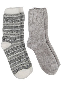 Ladies Fair Isle Chenille Bed Socks 2 Pack by Totes